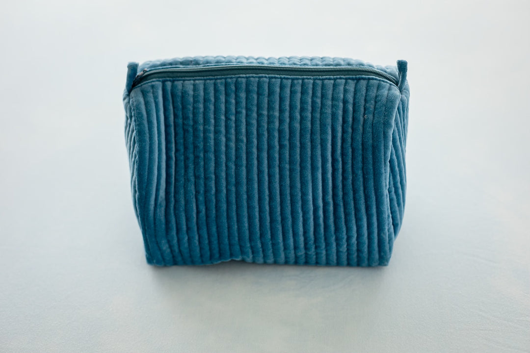 Velvet & Block Print Lined Cosmetic Pouch in 4 colours