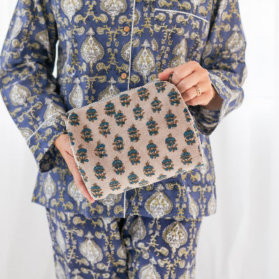 Floral Velvet Cosmetic Bags Mint or Grey