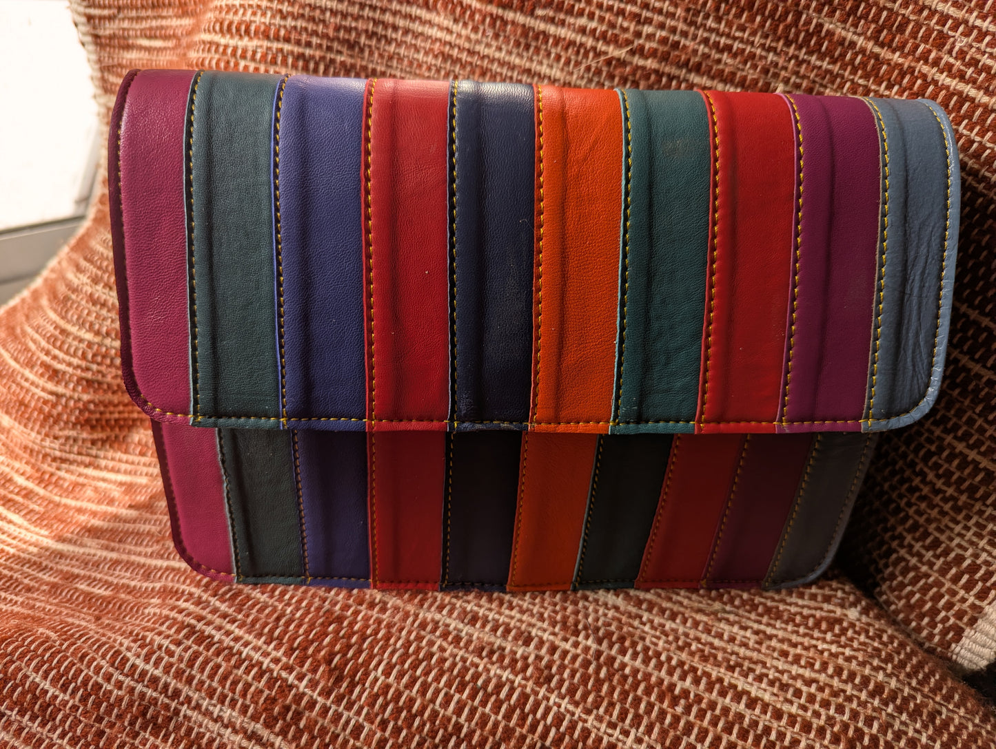 Rainbow Leather Crossbody Handbag or Clutch medium