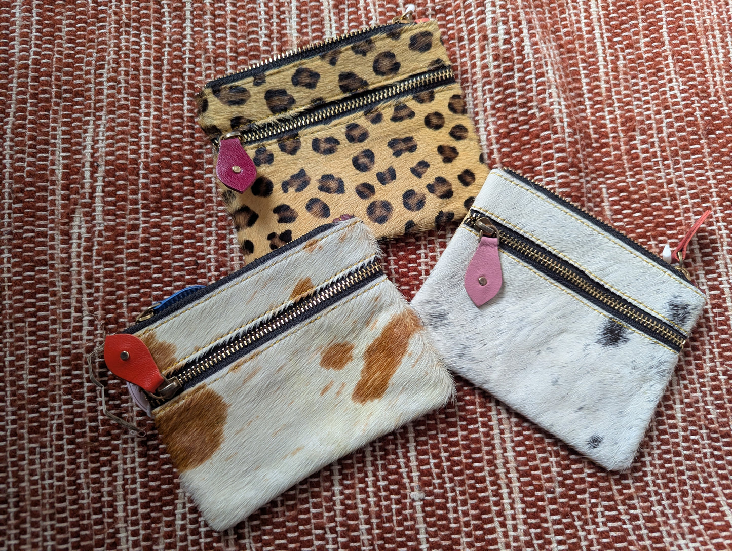 Cowhide and leather coin purse
