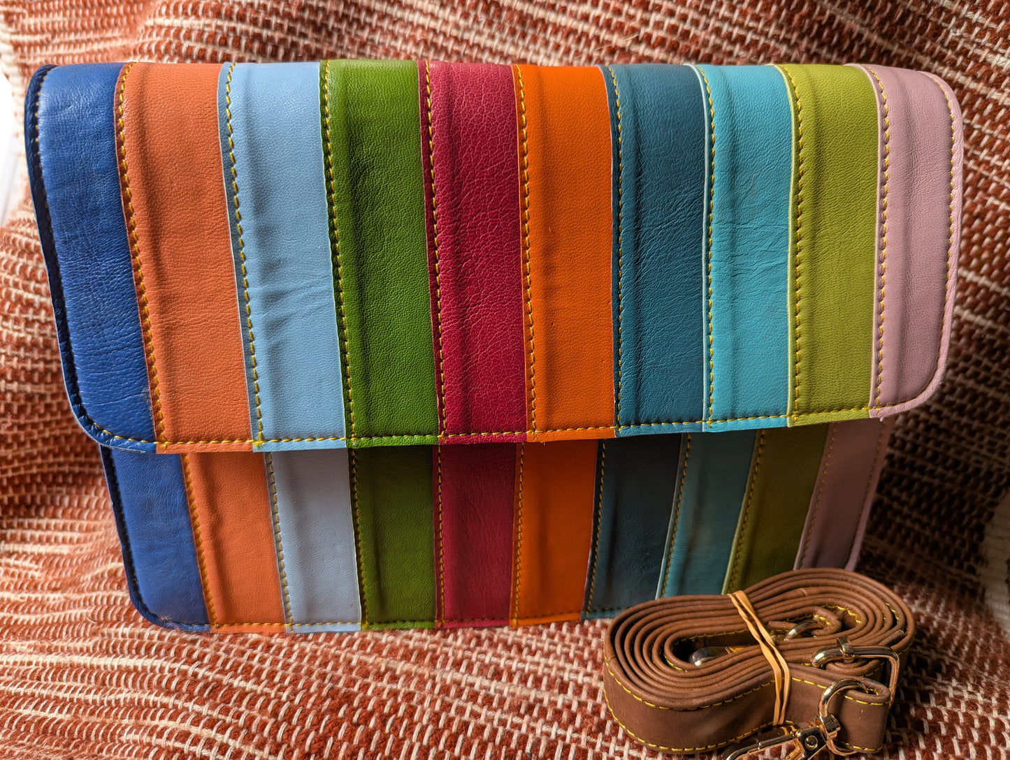 Rainbow Leather Crossbody Handbag or Clutch medium