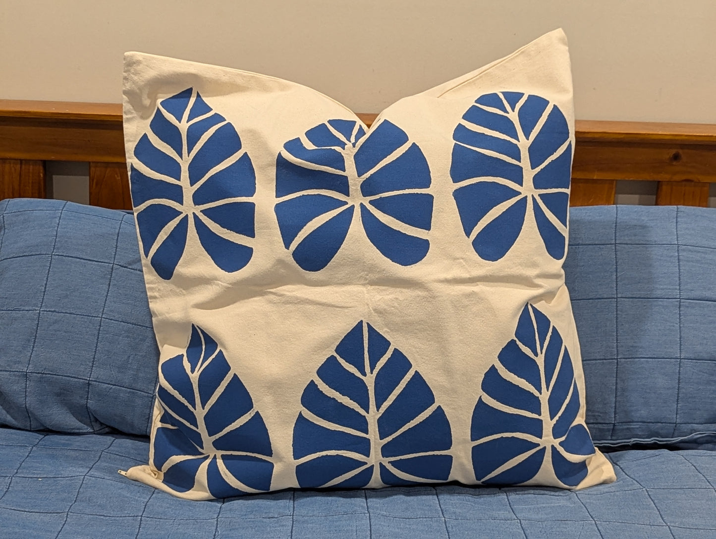Large Blue Leaf hand block printed Floor Cushion