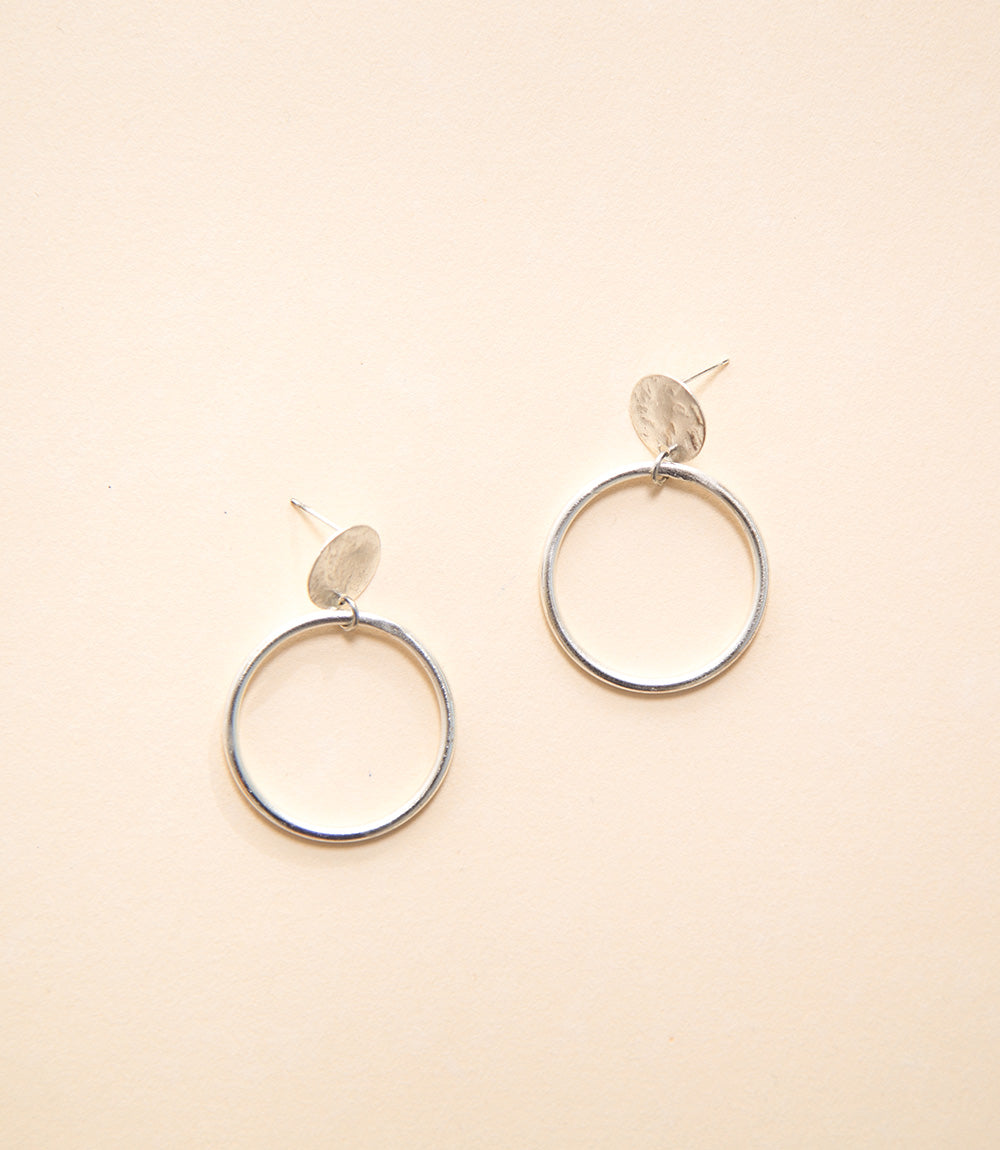 Deco hoop stud Earrings silver