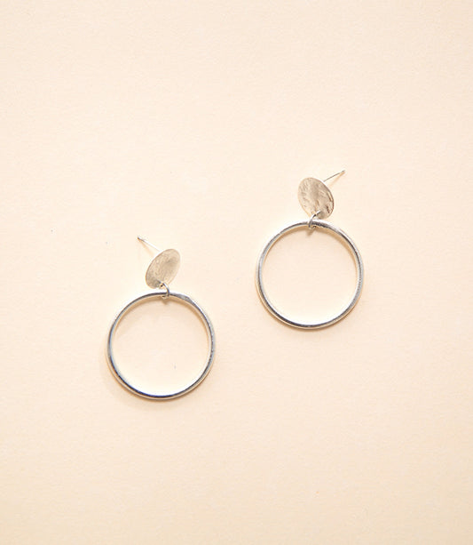 Deco hoop stud Earrings silver