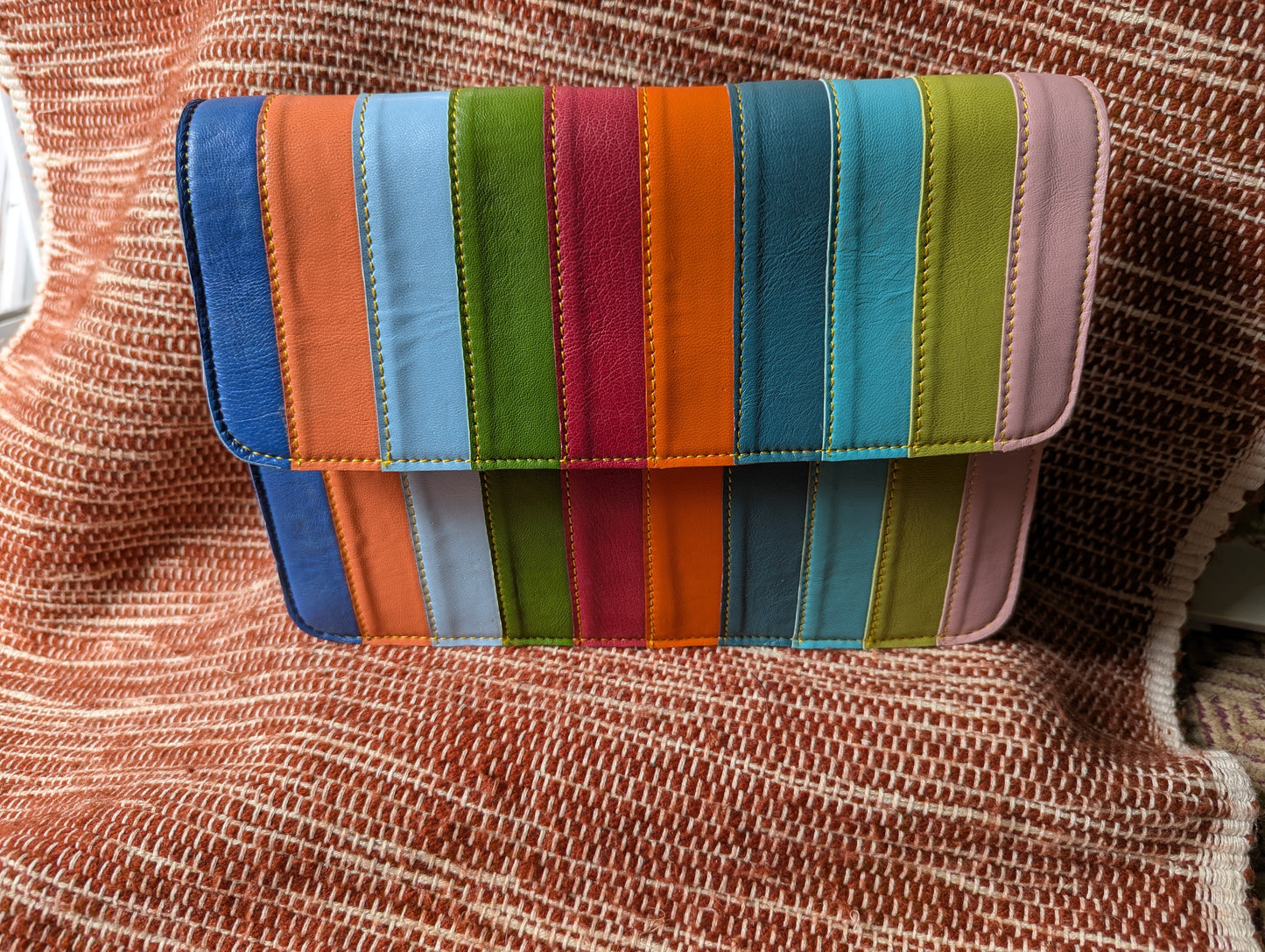Rainbow Leather Crossbody Handbag or Clutch medium