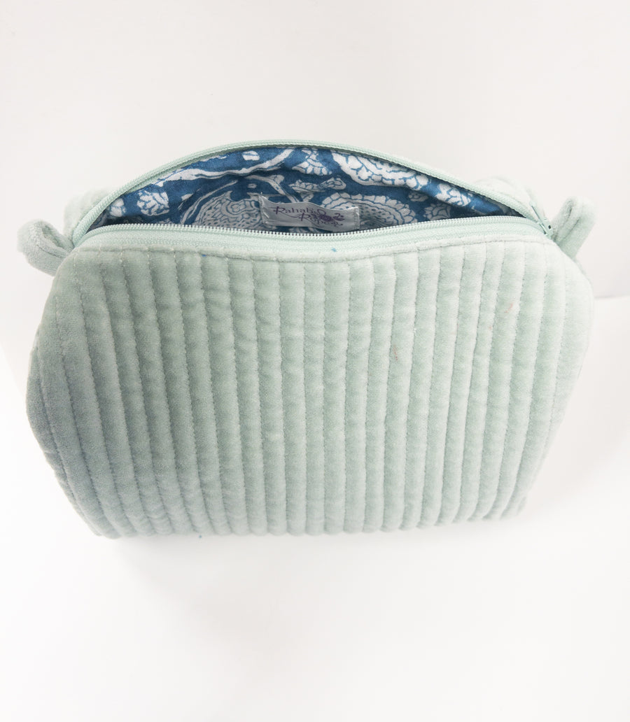 Velvet & Block Print Lined Cosmetic Pouch in 4 colours