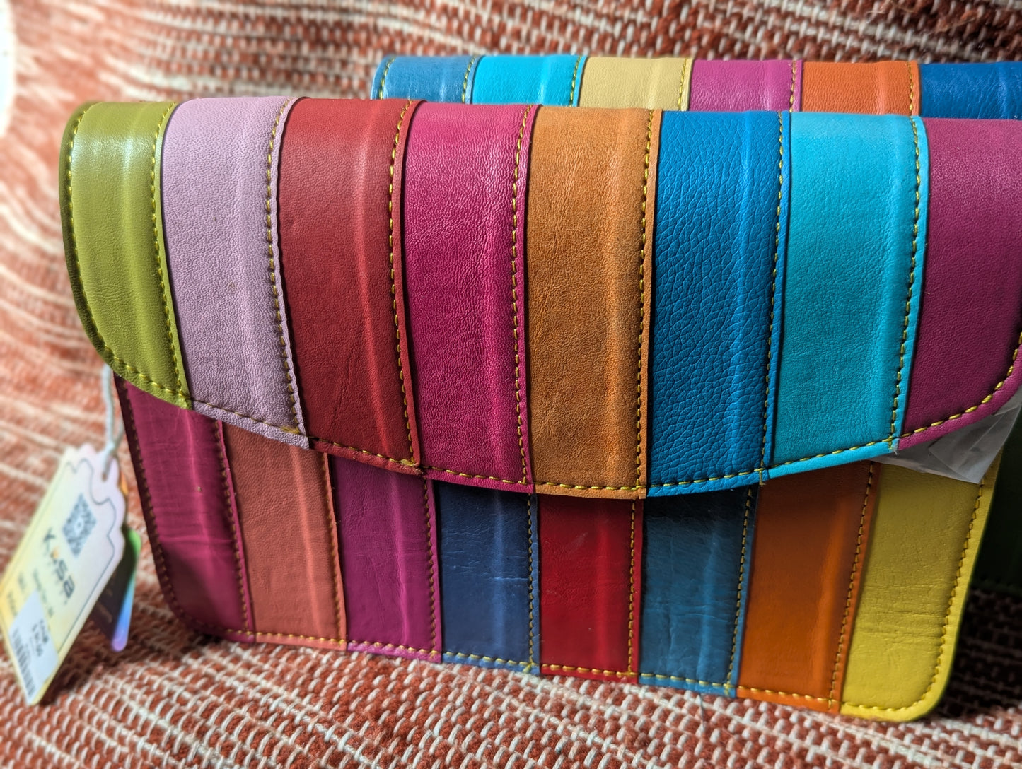 Rainbow Leather Crossbody Handbag or Clutch small