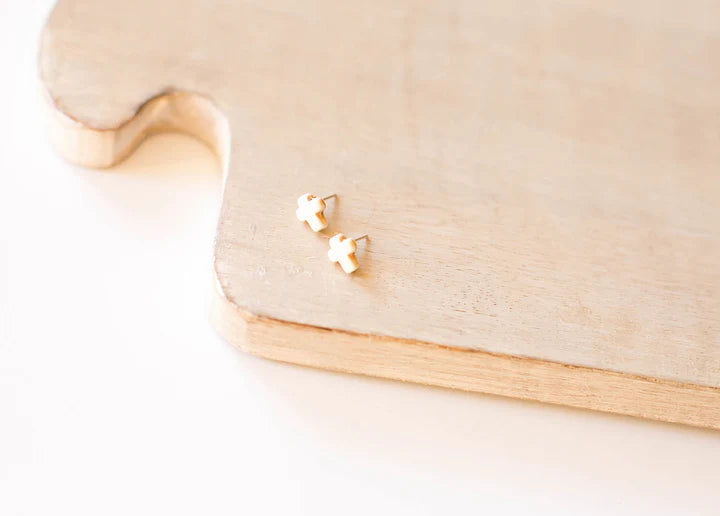 Med White Turquoise Cross Studs