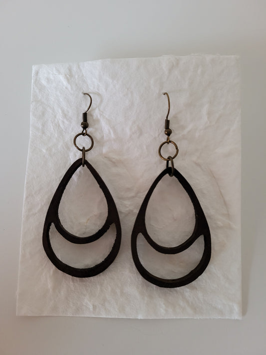 Wooden double teardrop earrings