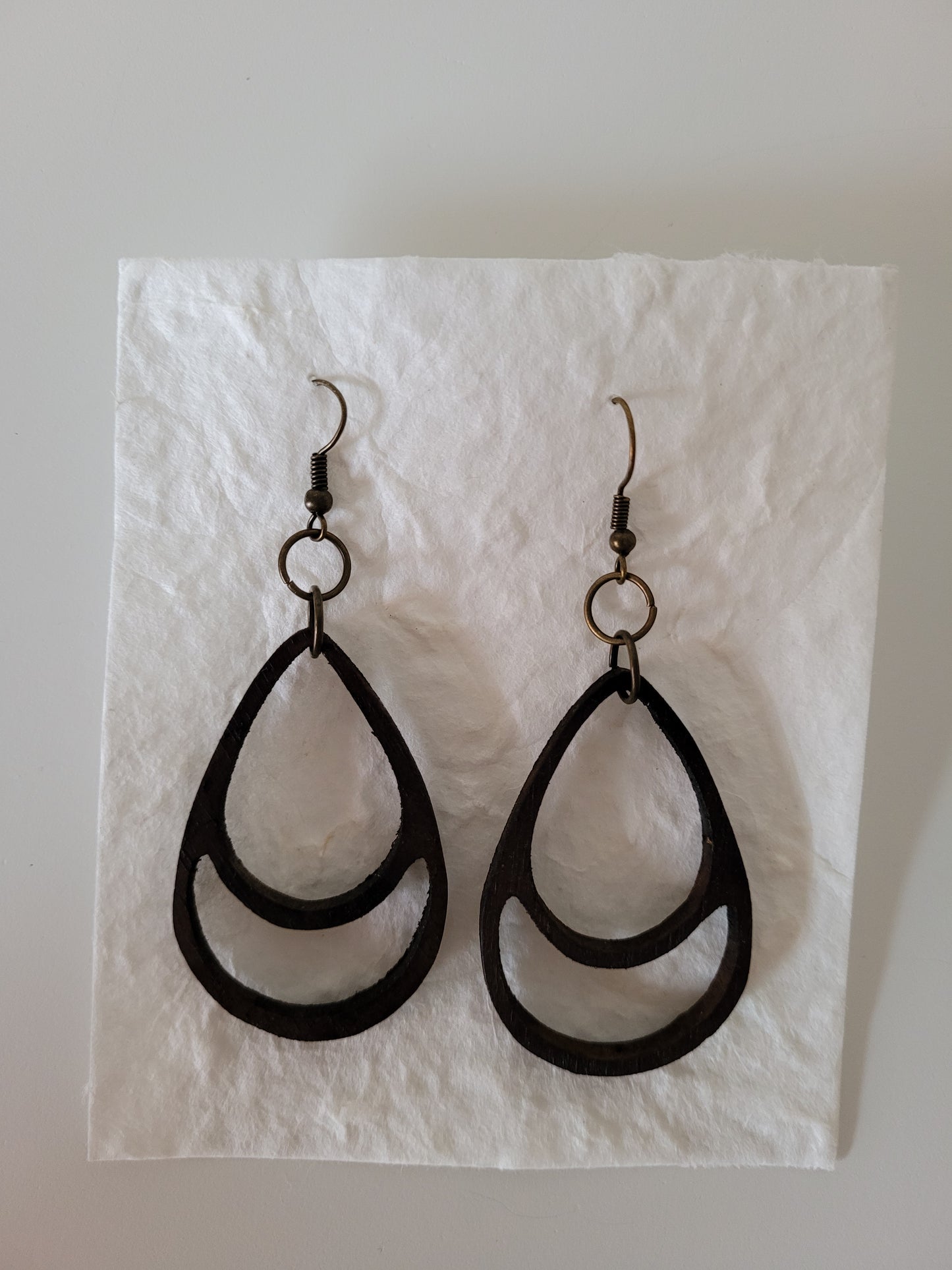 Wooden double teardrop earrings