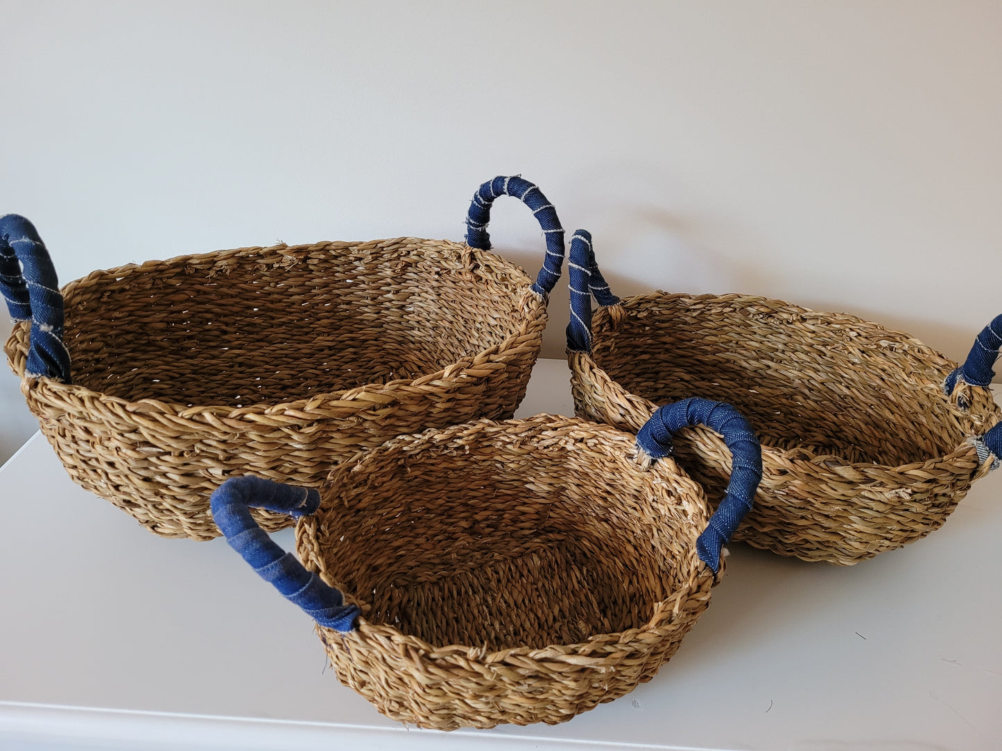 Util Hogla Table Baskets, Upcycled Denim Handles, Set of 3