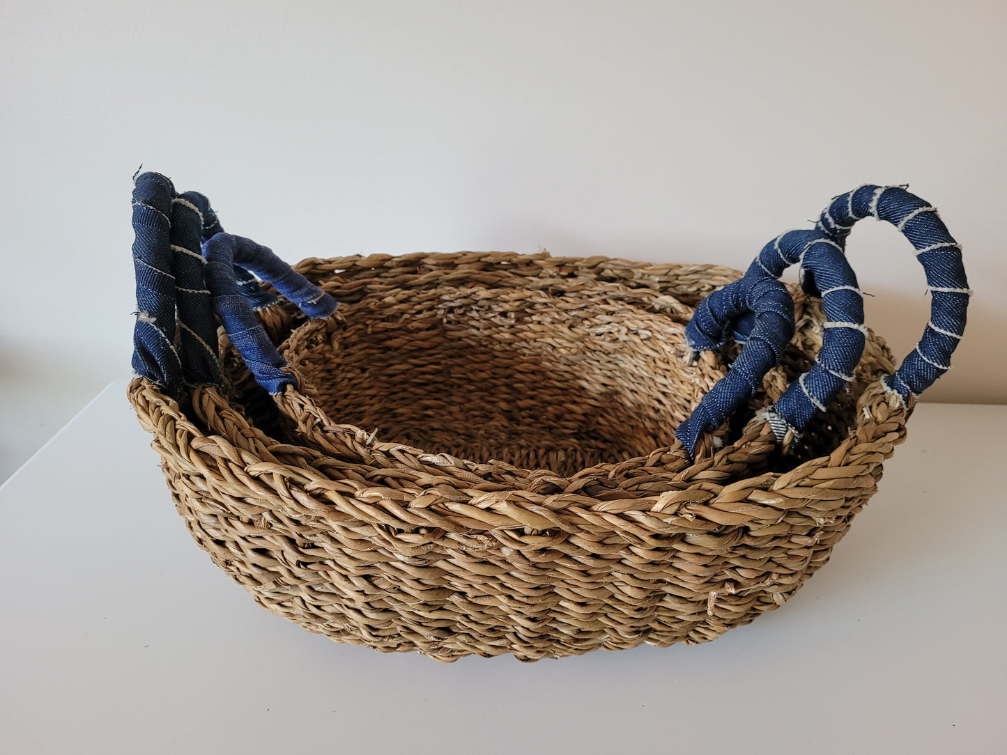 Util Hogla Table Baskets, Upcycled Denim Handles, Set of 3