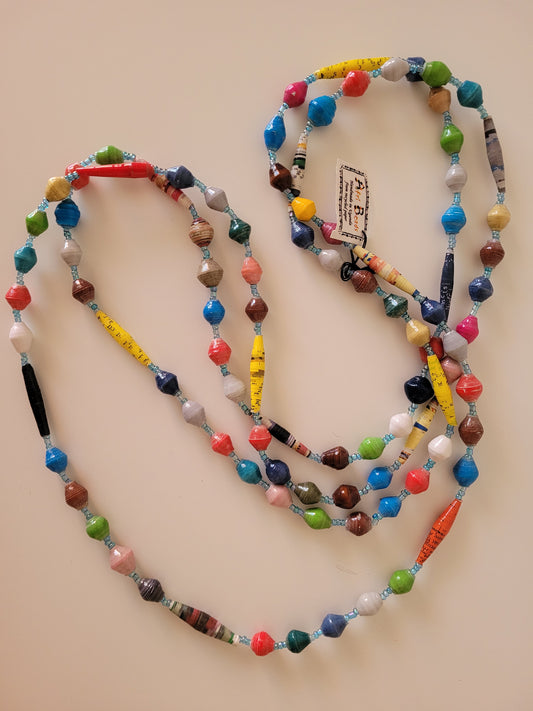 Extra Long multi-coloured Paper bead Necklace